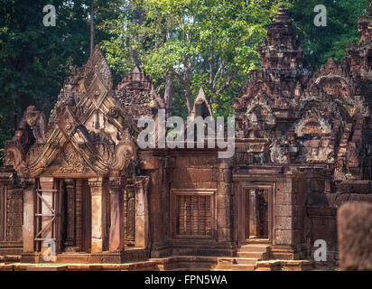 Gebäude in der Zitadelle der Frauen, Banteay Srei, Kambodscha, AD-987 Stockfoto