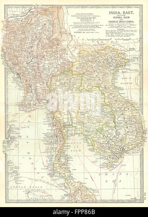 INDOCHINA: Vietnam Annam Cochinchina, Kambodscha, Birma, Thailand Siam Karte 1903 Stockfoto