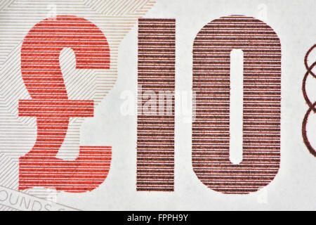 Nahaufnahme von einer zehn-Pfund-Banknote in britischen Pfund Sterling-Währung Stockfoto