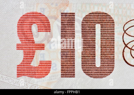 Nahaufnahme von einer zehn-Pfund-Banknote in britischen Pfund Sterling-Währung Stockfoto