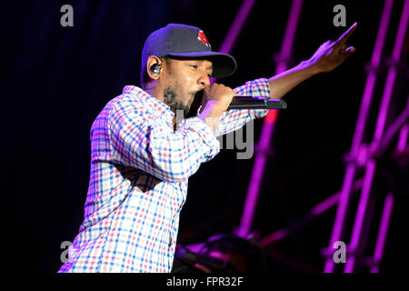 BARCELONA - 30 Mai: Kendrick Lamar (US-amerikanische Hip-Hop-Musikerin) führt bei Heineken Primavera Sound Festival 2014. Stockfoto