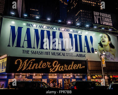 Mamma Mia Zeichen, Broadway, New York City, USA. Stockfoto