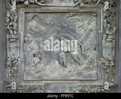 Jesus die Taufe Christi, Skulptur-Arbeit von Giambolognas Schule, Cathedral St. Maria Himmelfahrt in Pisa, Italien Stockfoto