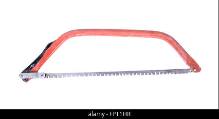 gebrauchte Metall Handsäge isoliert auf weißem Hintergrund Stockfoto