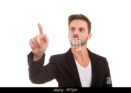 Geschäftsmann, Taste, isoliert auf weiß Stockfoto