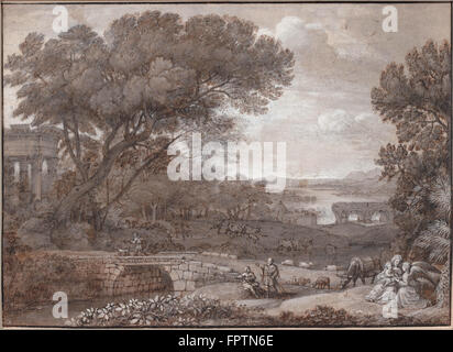 Claude Lorrain - Landschaft mit der Ruhe auf der Flucht nach Ägypten - 1660 Stockfoto