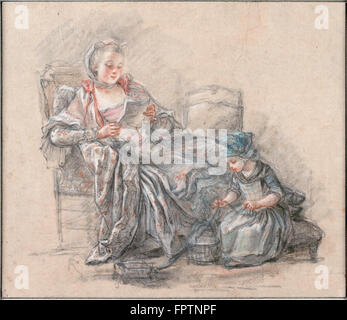 Francois Guérin - Frau lesen und ein Mädchen spielen (vermutlich die Marquise de Pompadour) Stockfoto