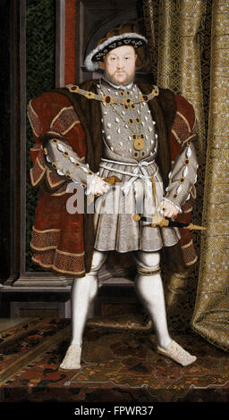 Vintage englische Historienmalerei von Henry VIII von England, von der Werkstatt von Hans Holbein dem jüngeren. Stockfoto