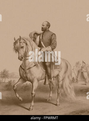 Vintage American History Drucken der künftige Präsident James Garfield auf dem Pferderücken, wenn er ein General, während die amerikanischen zivilen W war Stockfoto