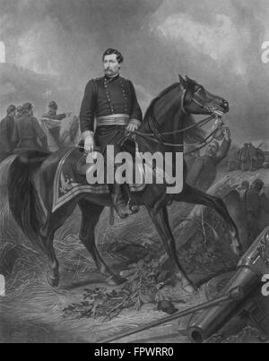 Vintage Bürgerkrieg Druck der Union General George McClellan auf dem Pferderücken. Stockfoto