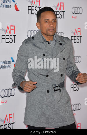 LOS ANGELES, CA - 10. November 2015: Schauspieler Hill Harper bei der Premiere seines Films "Gehirnerschütterung", Teil der AFI FEST 2015 am TCL Chinese Theatre in Hollywood. Stockfoto