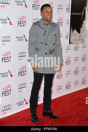 LOS ANGELES, CA - 10. November 2015: Schauspieler Hill Harper bei der Premiere seines Films "Gehirnerschütterung", Teil der AFI FEST 2015 am TCL Chinese Theatre in Hollywood. Stockfoto