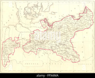 Deutschland: Preußen: Becker, 1848 Antike Landkarte Stockfoto