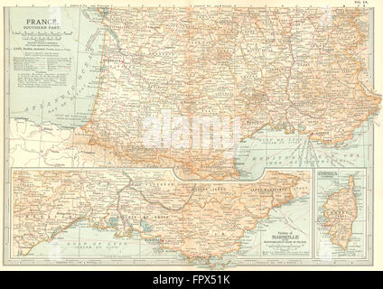 Frankreich: Süd; Inset Corsica Riviera Côte d ' Azur, 1903 Antike Landkarte Stockfoto