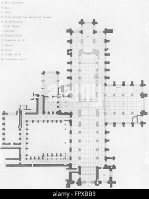 CHESHIRE: Plan Chester Cathedral, antiken print 1836 Stockfoto