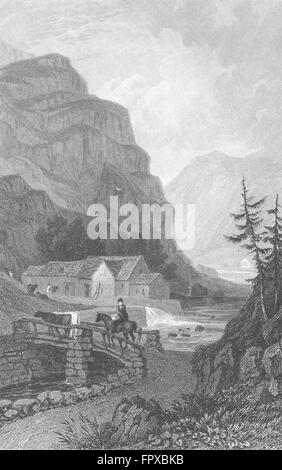 CAERNARFONSHIRE: Vale Beddgelert: Gastineau; Brücke, antiken print c1831 Stockfoto