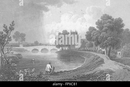 WALES: Bangor Iscoed, Flintshire: Gastineau, antiken print 1831 Stockfoto