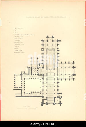 CHESHIRE: Plan Chester Cathedral, antiken print 1860 Stockfoto