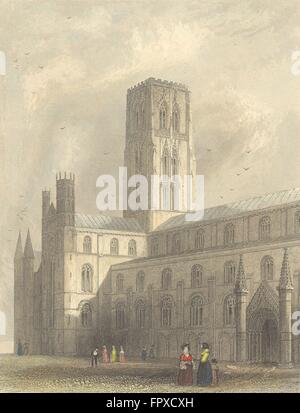 DURHAM: Kathedrale, NW-Ansicht: Stahl graviert, antike print 1850 Stockfoto