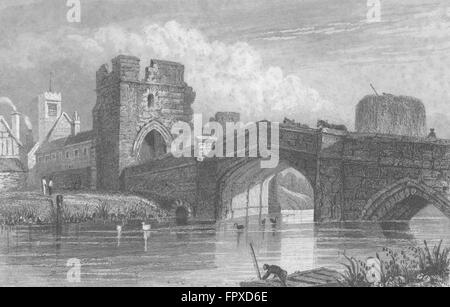 YORKSHIRE: York Brücke, Fluß Foss. DUGDALE, antiken print c1840 Stockfoto