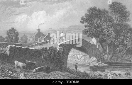 WALES: Rhaeadr Brücke, Radnorshire: Radnor: Gastineau, antiken print 1831 Stockfoto