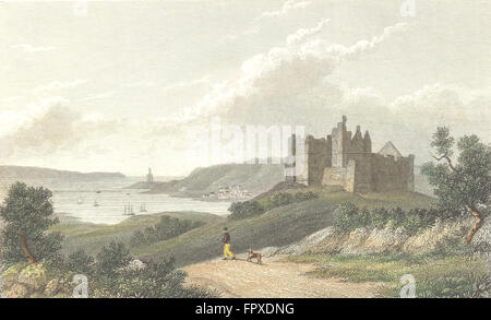 WALES: Überzeugender Burg & Hafen: &: Westall, antiken print 1830 Stockfoto