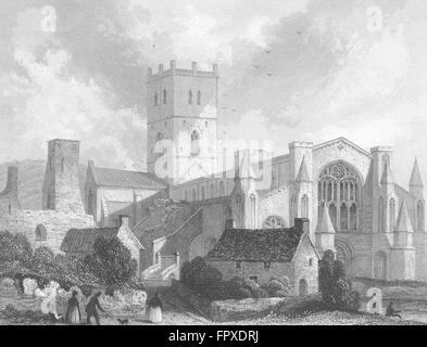 WALES: St. Davids Kathedrale NW Ansicht, antiken print 1836 Stockfoto