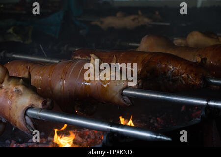 Ein kulinarisches Gericht der Philippinen ist ein Spieß gebratenes Schwein wie Lechon Baboy bekannt Stockfoto