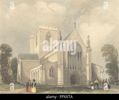 WALES: St Asaph Cathedral Westend: St Asaph, antiken Druck 1850 Stockfoto