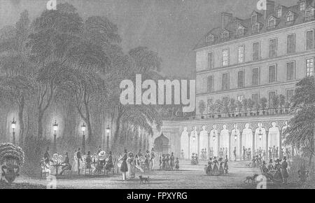 PARIS: Cafe Turc: Pugin Hunde Laternen Abend, antiken print 1828 Stockfoto