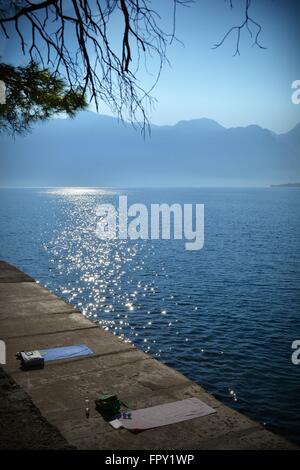 die verschlafene Gewässer von Perast in der Bucht von Kotor-Montenegro an der Adria Stockfoto