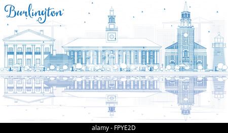 Umriss Burlington (Vermont) Skyline der Stadt mit blauen Gebäuden und Reflexionen. Vektor-Illustration. Wirtschaft und Tourismus-Konzept Stock Vektor