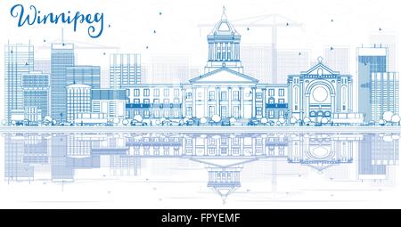 Umriss Winnipeg Skyline mit blauen Gebäuden und Reflexionen. Vektor-Illustration. Geschäftsreisen und Tourismus-Konzept Stock Vektor