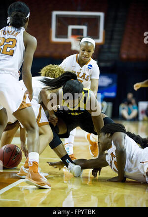 Austin TX, USA. 19. März 2016. Texas Longhorns in Aktion während der NCAA erste Runde Frauen Basketball-Turnier zwischen Alabama State im Frank Erwin Center in Austin TX. Mario Cantu/CSMNovember 30, 2012: Texas Longhorns #0 in Aktion während der NCAA Frauen-Basketball-Spiel zwischen Tennessee Lady Vols Frank Erwin Center in Austin TX. © Csm/Alamy Live-Nachrichten Stockfoto