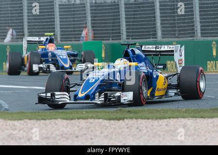 Albert Park, Melbourne, Australien. 20. März 2016. Marcus Ericsson (SWE) #9 aus das Sauber F1 Team an Kurve die 2016 Australian Formula One Grand Prix im Albert Park in Melbourne, Australien. Sydney Low/Cal Sport Media/Alamy Live-Nachrichten Stockfoto