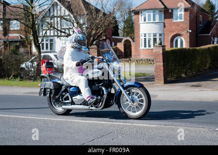 Fiel, Nottinghamshire, UK. 20. März 2016. Hunderte von Bikern erweisen sich für das jährliche Charity Biker Osterei Formular Nottingham Mansfield ausführen. Viele Kaninchen Kostüme und Kostüm gekleidet. Die gespendeten Eizellen haben einen Aufkleber auf sie gelegt sagt: "dieses Ei hat mit den besten Wünschen von den Bikern von Nottinghamshire Easter Egg Run gespendet worden" und wird dann durch die Feuerwehr zu Sure Start Zentren, Kinderheime, Kinder mit besonderen Bedürfnissen und jene Menschen mit Pflegeeltern verteilt werden. Bildnachweis: Ian Francis/Alamy Live-Nachrichten Stockfoto