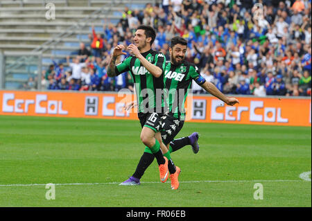 Reggio Emilia, Italien. 20. März 2016. Matteo Politano Sassuolo vorwärts feiert das Ziel während der Serie A Fußballspiel zwischen uns Sassuolo Calcio und Udinese Calcio Mapei-Stadion in Reggio Emilia. © Massimo Morelli/Pacific Press/Alamy Live-Nachrichten Stockfoto