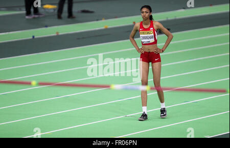 Portland, Oregon, USA. 20. März 2016. 20. März 2016 - bereitet VASHTI CUNNINGHAM bei der 2016 Indoor & Leichtathletik Weltmeisterschaften im Convention Center in Portland, Oregon am 20. März 2016 zu springen. Foto von David Blair Credit: David Blair/ZUMA Draht/Alamy Live-Nachrichten Stockfoto