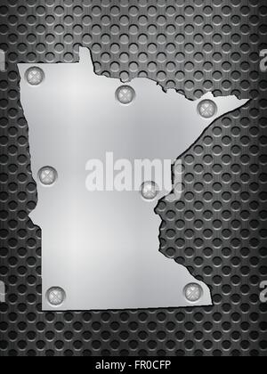 Minnesota Metall Karte auf einem schwarzen Metallgitter. Stock Vektor
