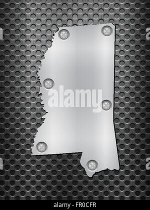 Mississippi Metall Karte auf einem schwarzen Metallgitter. Stock Vektor