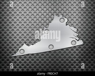 Virginia Metall Karte auf einem schwarzen Metallgitter. Stock Vektor