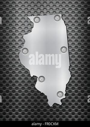 Illinois Metall Karte auf einem schwarzen Metallgitter. Stock Vektor