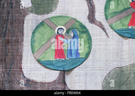 4. Stationen des Kreuzes, trifft Jesus seine Mutter, Kirche des Hl. Johannes in Piflas, Deutschland Stockfoto