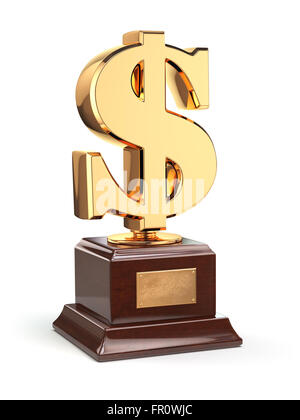 Goldenen Dollarzeichen Trophäe isoliert auf weiss. 3D Stockfoto