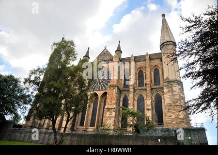 Durham Kathedrale Fassade und Rosette Stockfoto