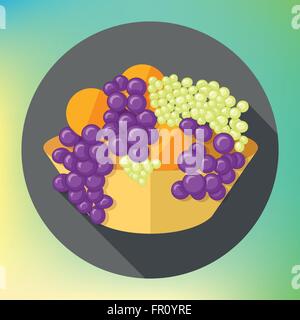 Früchte-Terrine-Orangen-Trauben flach Stock Vektor