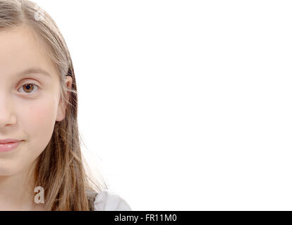 eine halbe Bildniss preteen Mädchen isoliert auf weißem Hintergrund Stockfoto