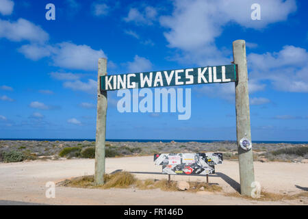 König Wellen töten Zeichen, Point Quobba, in der Nähe von Carnarvon, Coral Coast, Gascoyne Region, Western Australia Stockfoto