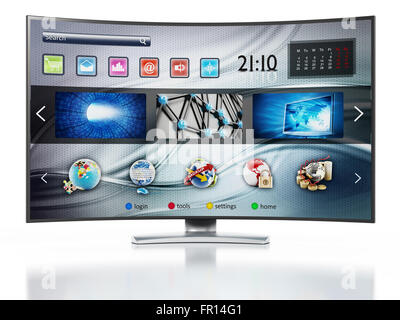 Smart TV mit fiktiven Interfacedesign Hauptbildschirm zeigen Stockfoto