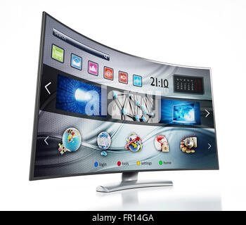 Smart TV mit fiktiven Interfacedesign Hauptbildschirm zeigen Stockfoto